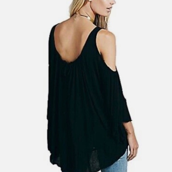 Free People Chloe Cold Shoulder Black Top - Picture 2 of 14